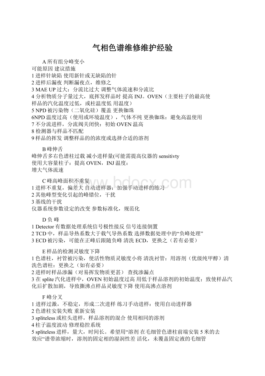 气相色谱维修维护经验Word文档格式.docx