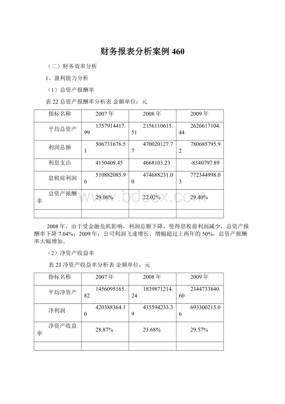 财务报表分析案例460Word下载.docx