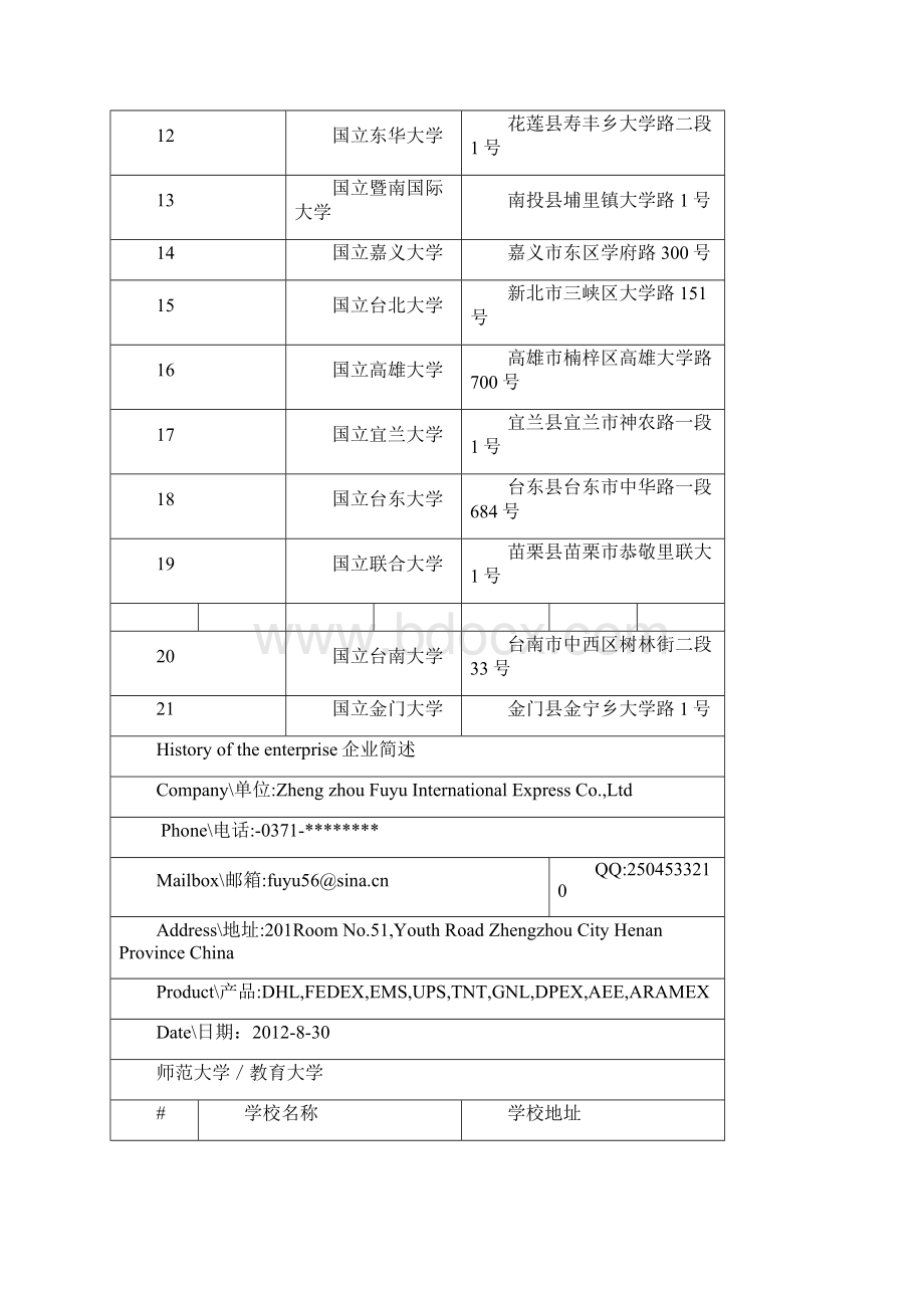 郑州到台湾大学快递空运海运专线国际快件受理处Word文档格式.docx_第2页