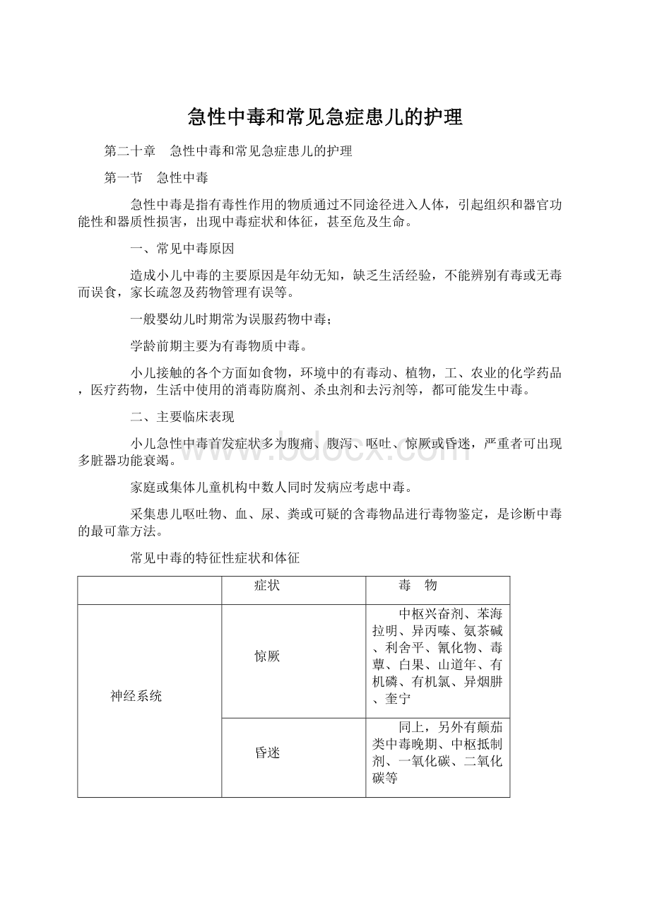 急性中毒和常见急症患儿的护理.docx