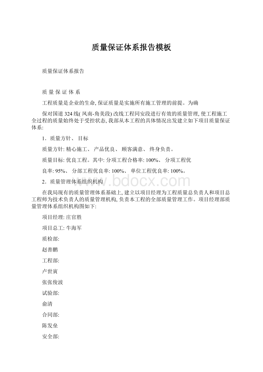 质量保证体系报告模板Word下载.docx_第1页