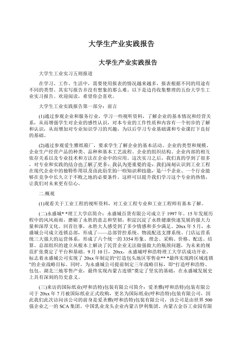 大学生产业实践报告文档格式.docx