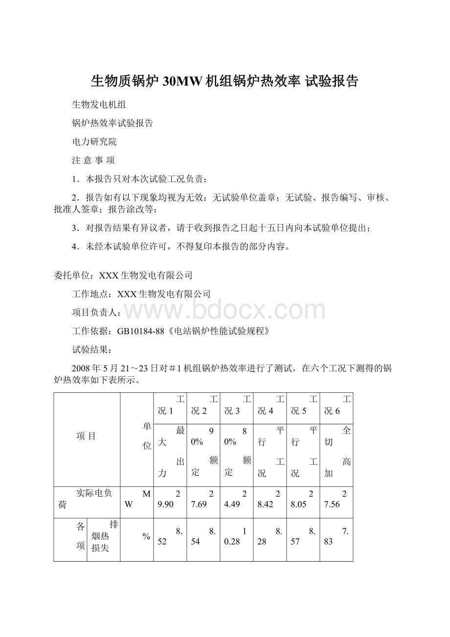 生物质锅炉 30MW机组锅炉热效率 试验报告.docx