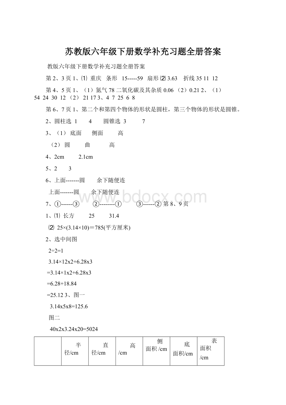 苏教版六年级下册数学补充习题全册答案Word文档下载推荐.docx