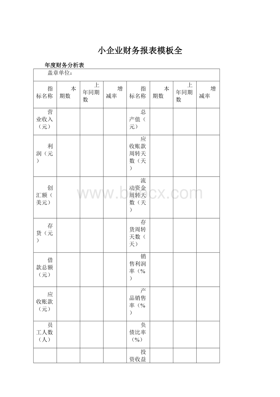 小企业财务报表模板全.docx