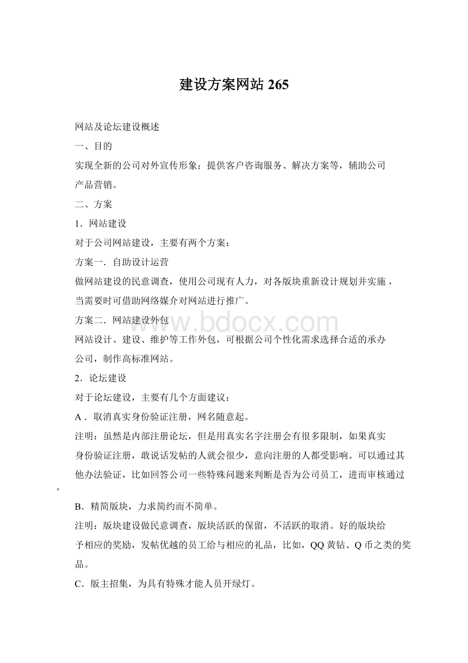 建设方案网站265Word文档格式.docx