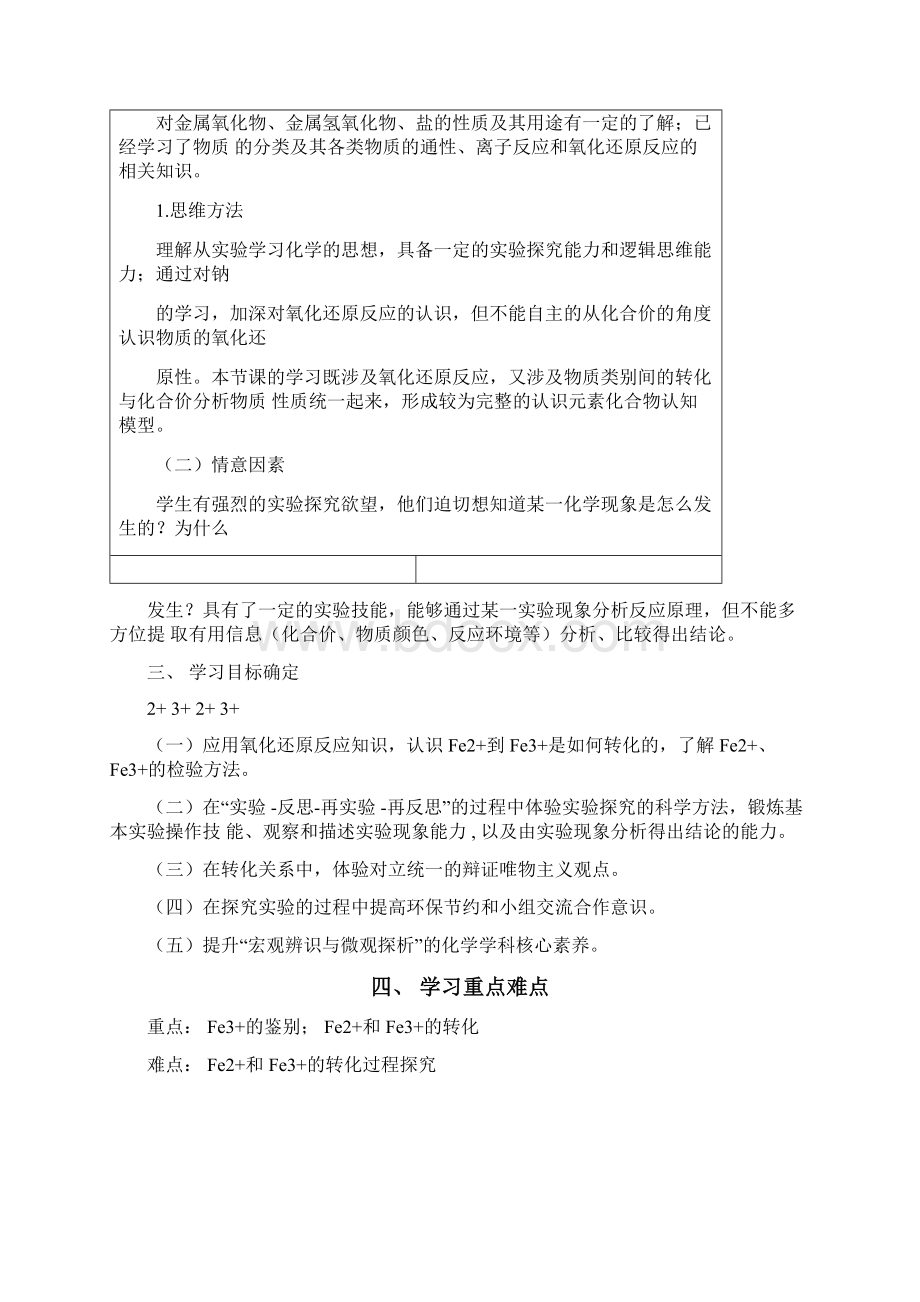 《基于宏观辨识与微观探析下铁的重要化合物的实验探究》教学设计文档格式.docx_第2页