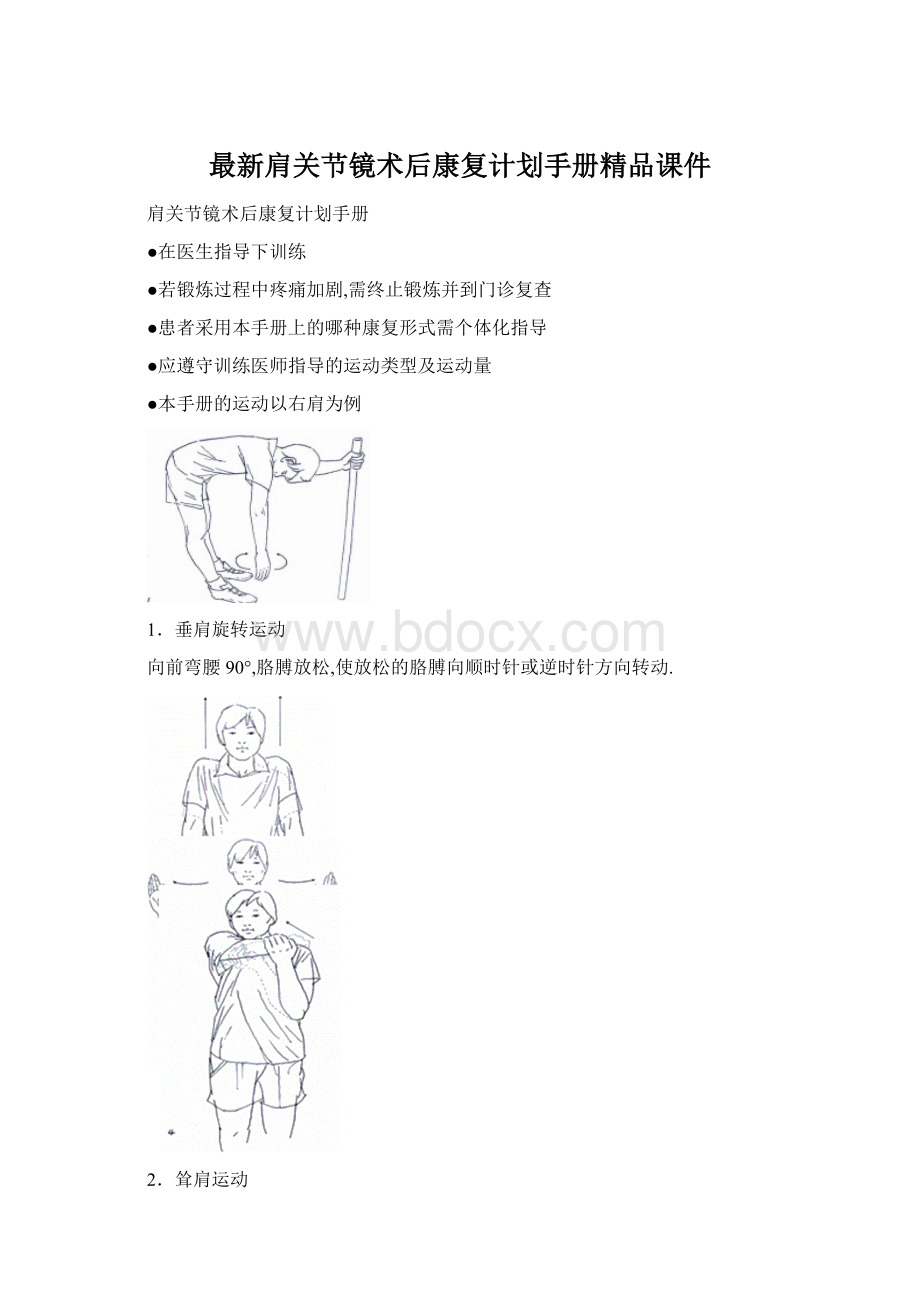 最新肩关节镜术后康复计划手册精品课件Word文档下载推荐.docx