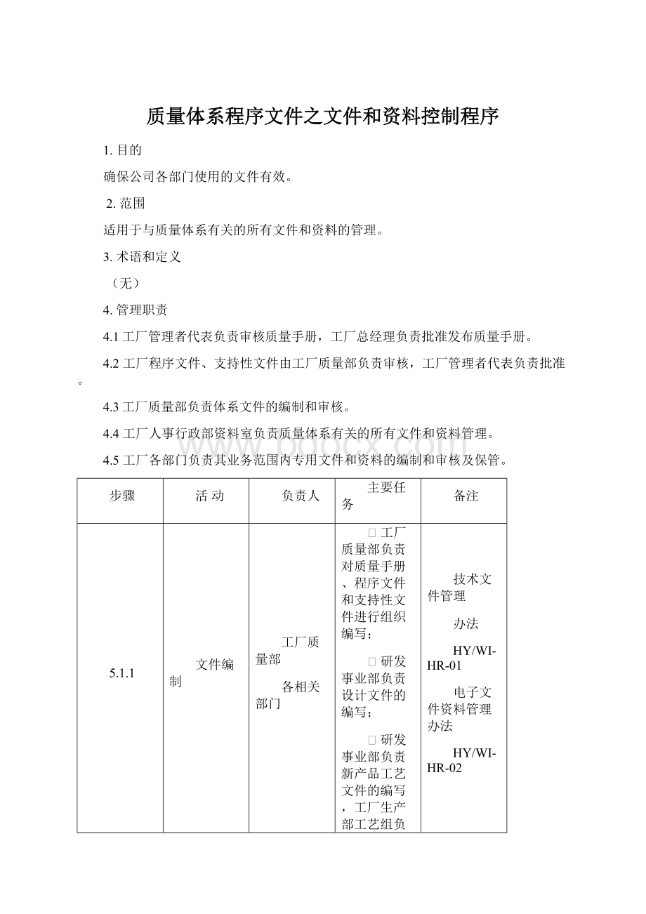 质量体系程序文件之文件和资料控制程序.docx_第1页