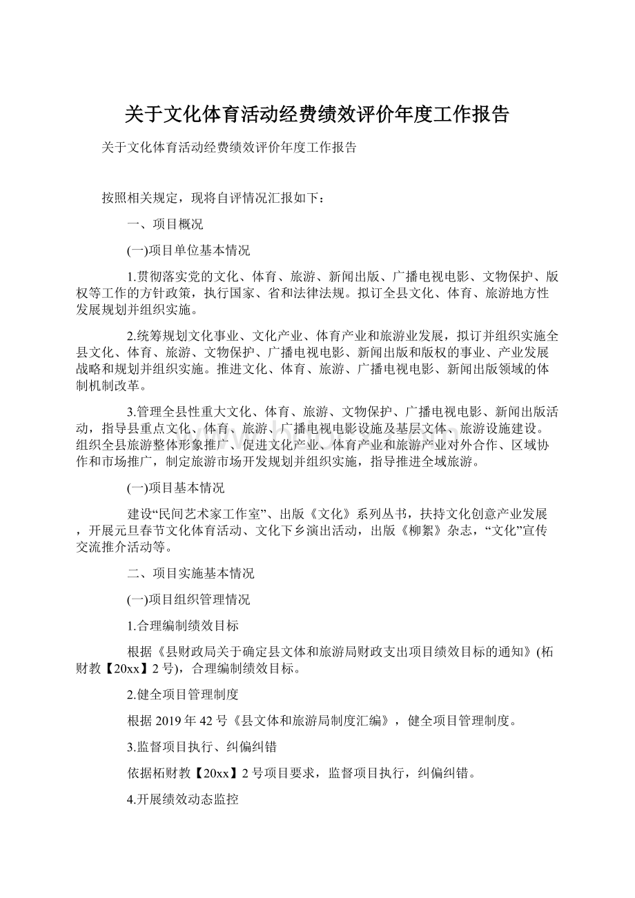 关于文化体育活动经费绩效评价年度工作报告.docx