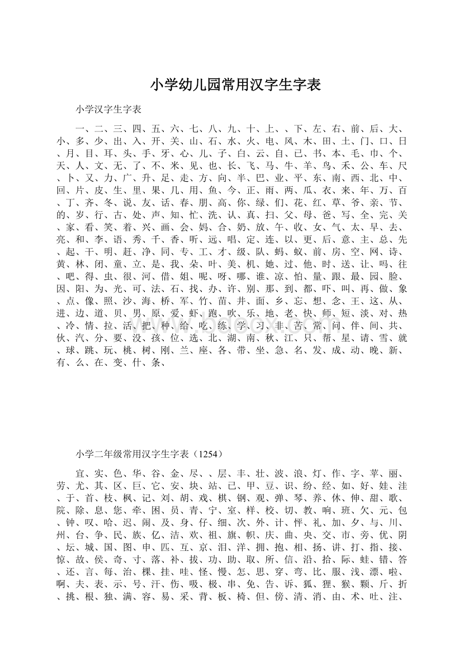 小学幼儿园常用汉字生字表Word文档格式.docx