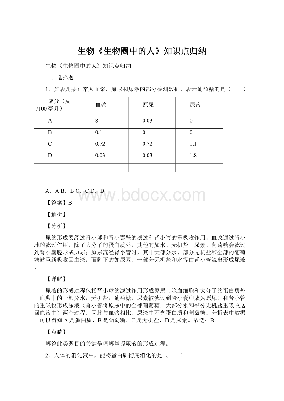 生物《生物圈中的人》知识点归纳Word文件下载.docx