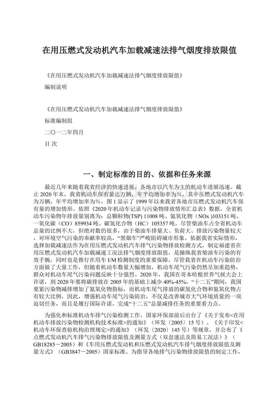 在用压燃式发动机汽车加载减速法排气烟度排放限值Word文档下载推荐.docx