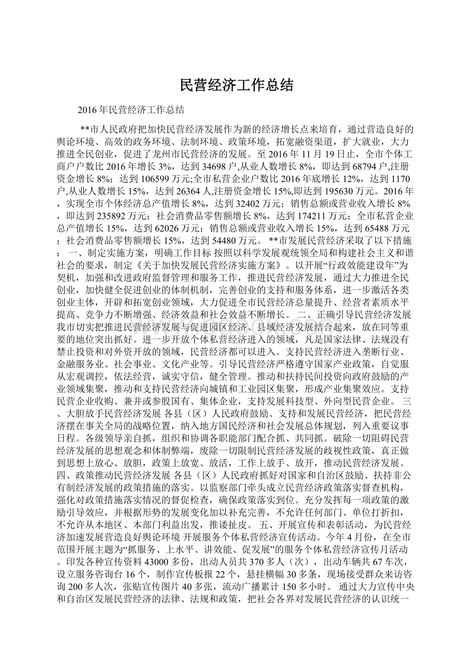 民营经济工作总结Word下载.docx