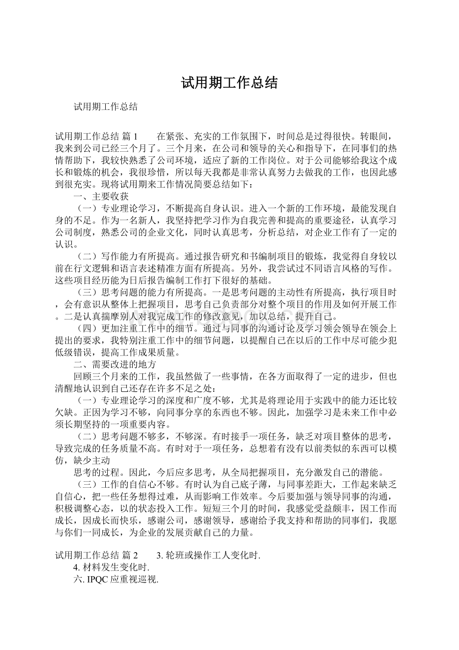 试用期工作总结Word格式.docx