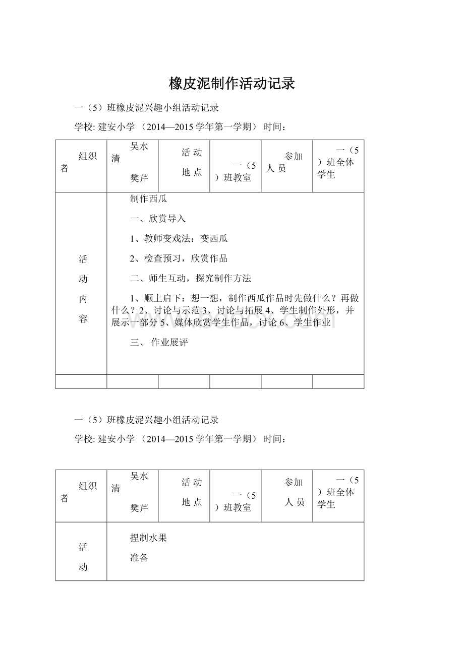 橡皮泥制作活动记录.docx_第1页