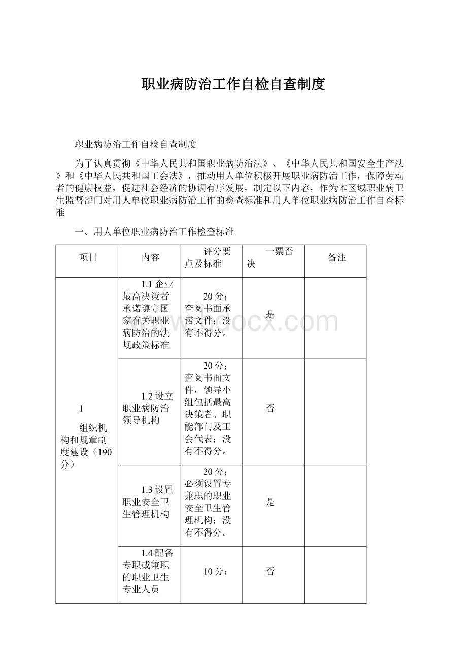 职业病防治工作自检自查制度.docx_第1页