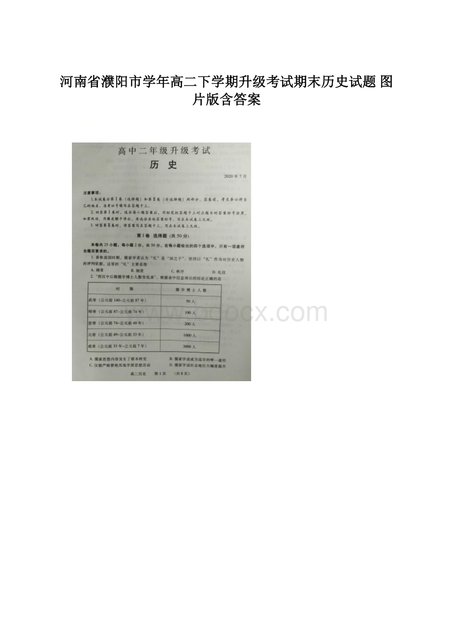 河南省濮阳市学年高二下学期升级考试期末历史试题 图片版含答案Word文档下载推荐.docx