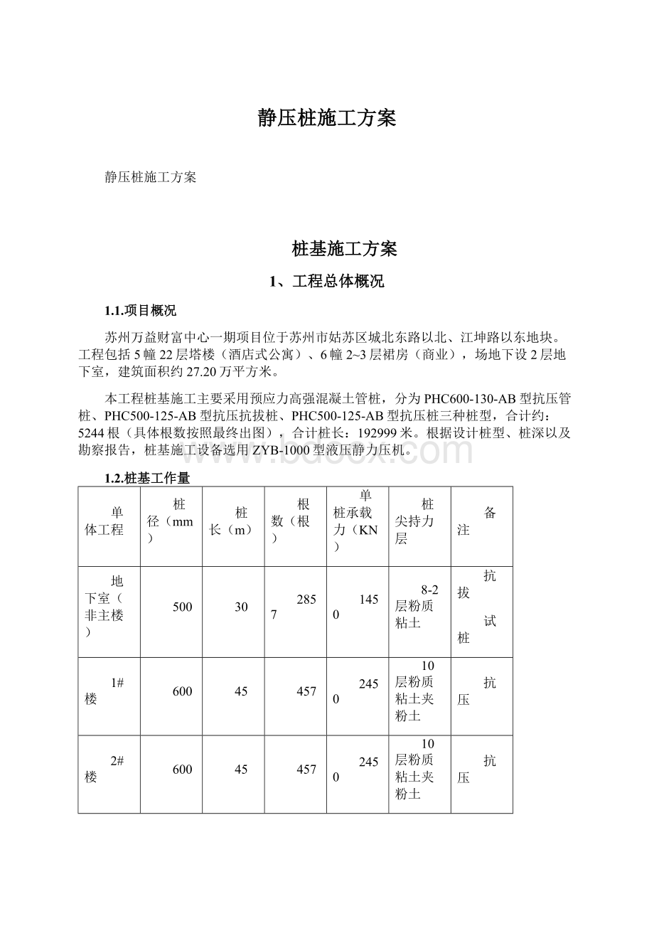 静压桩施工方案Word文件下载.docx_第1页