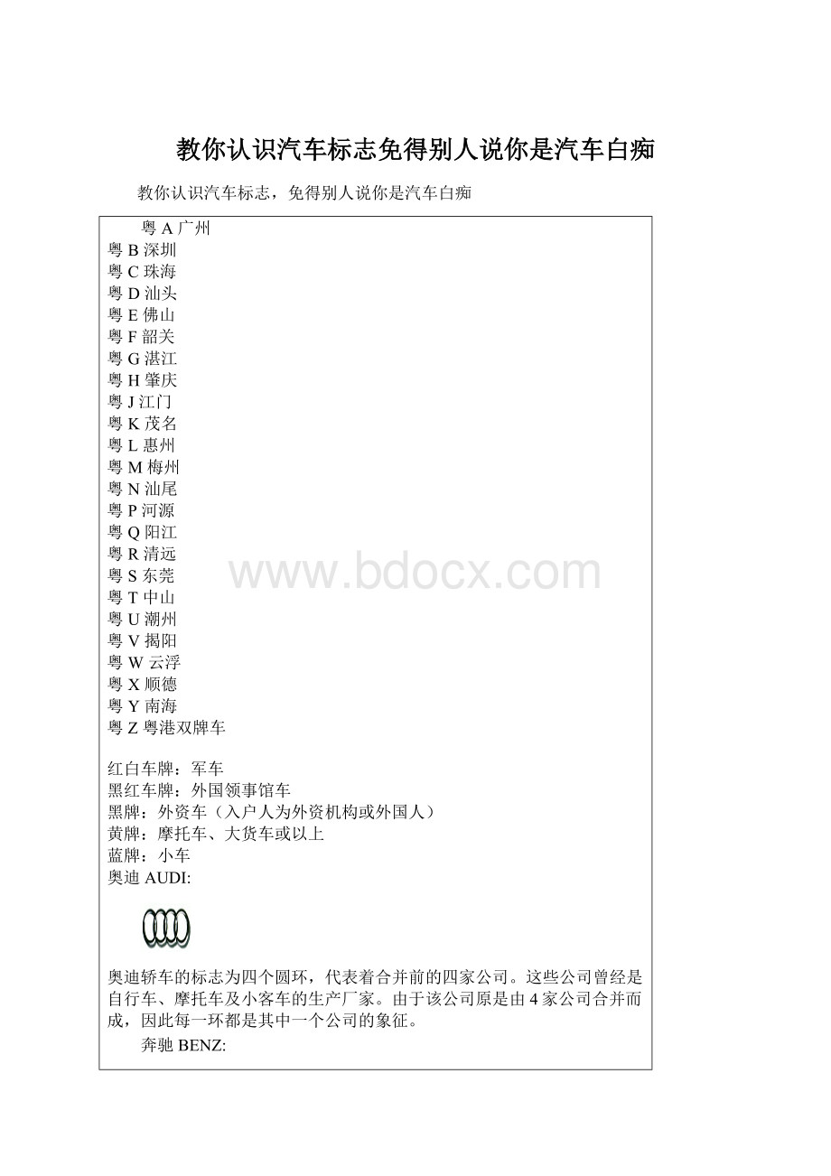 教你认识汽车标志免得别人说你是汽车白痴.docx_第1页