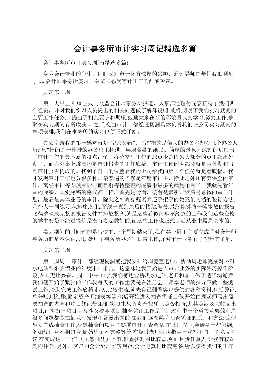 会计事务所审计实习周记精选多篇Word下载.docx_第1页