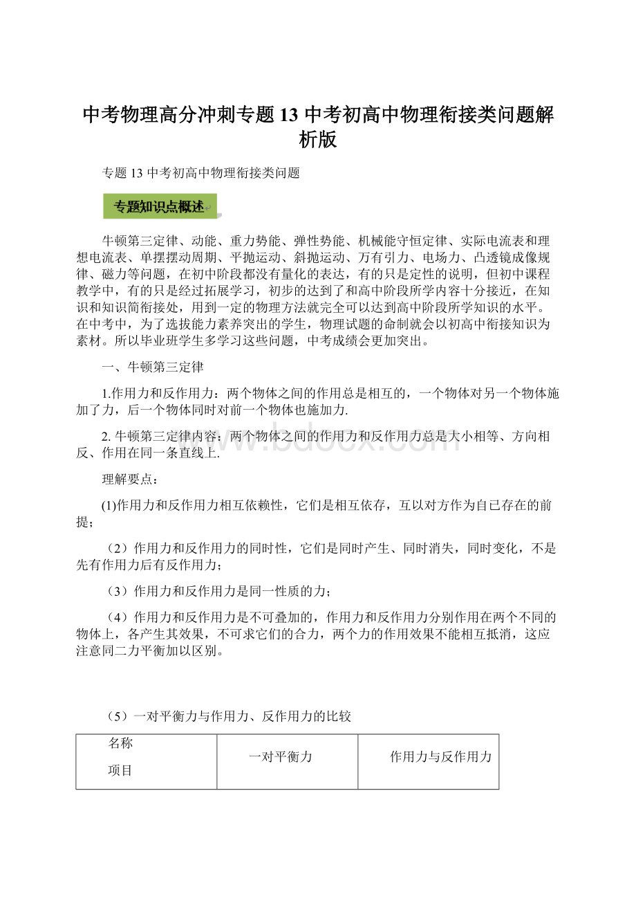 中考物理高分冲刺专题13 中考初高中物理衔接类问题解析版.docx_第1页