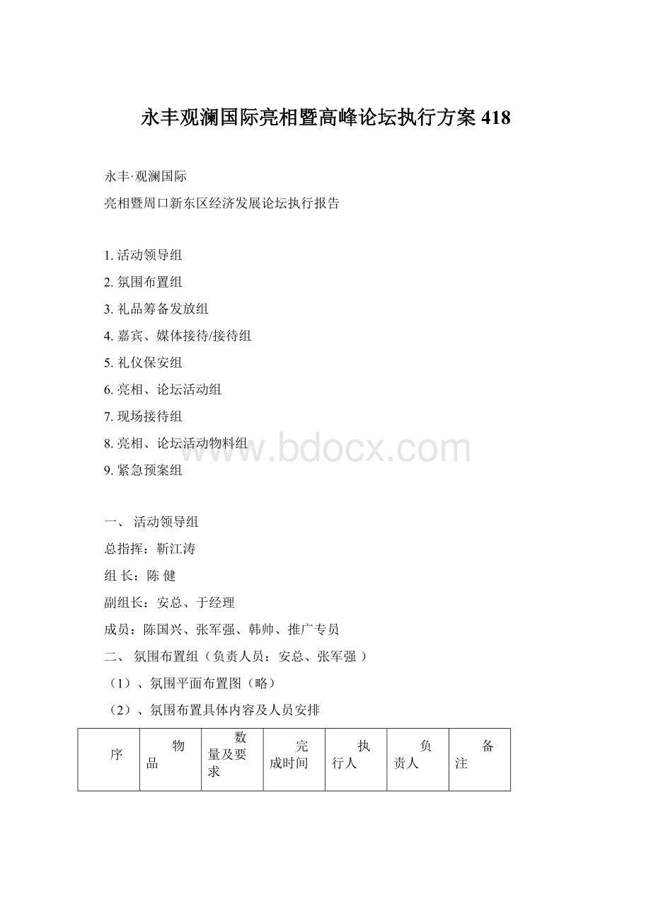 永丰观澜国际亮相暨高峰论坛执行方案418Word下载.docx