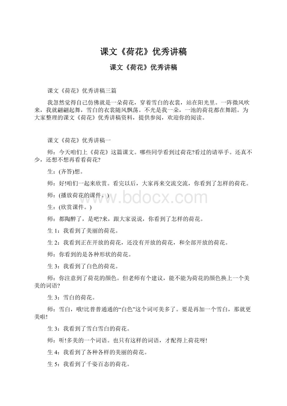 课文《荷花》优秀讲稿Word文档格式.docx_第1页