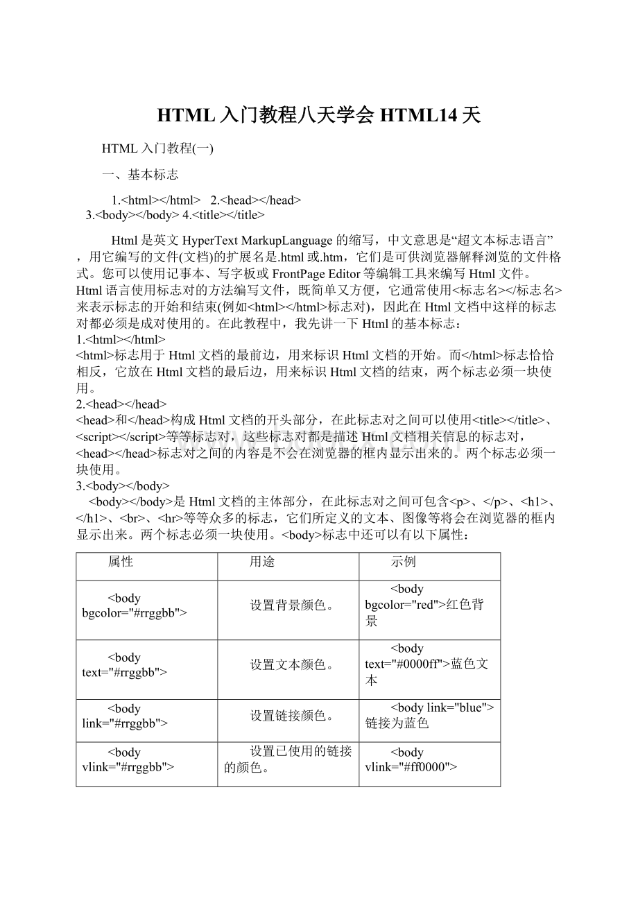 HTML入门教程八天学会HTML14天文档格式.docx