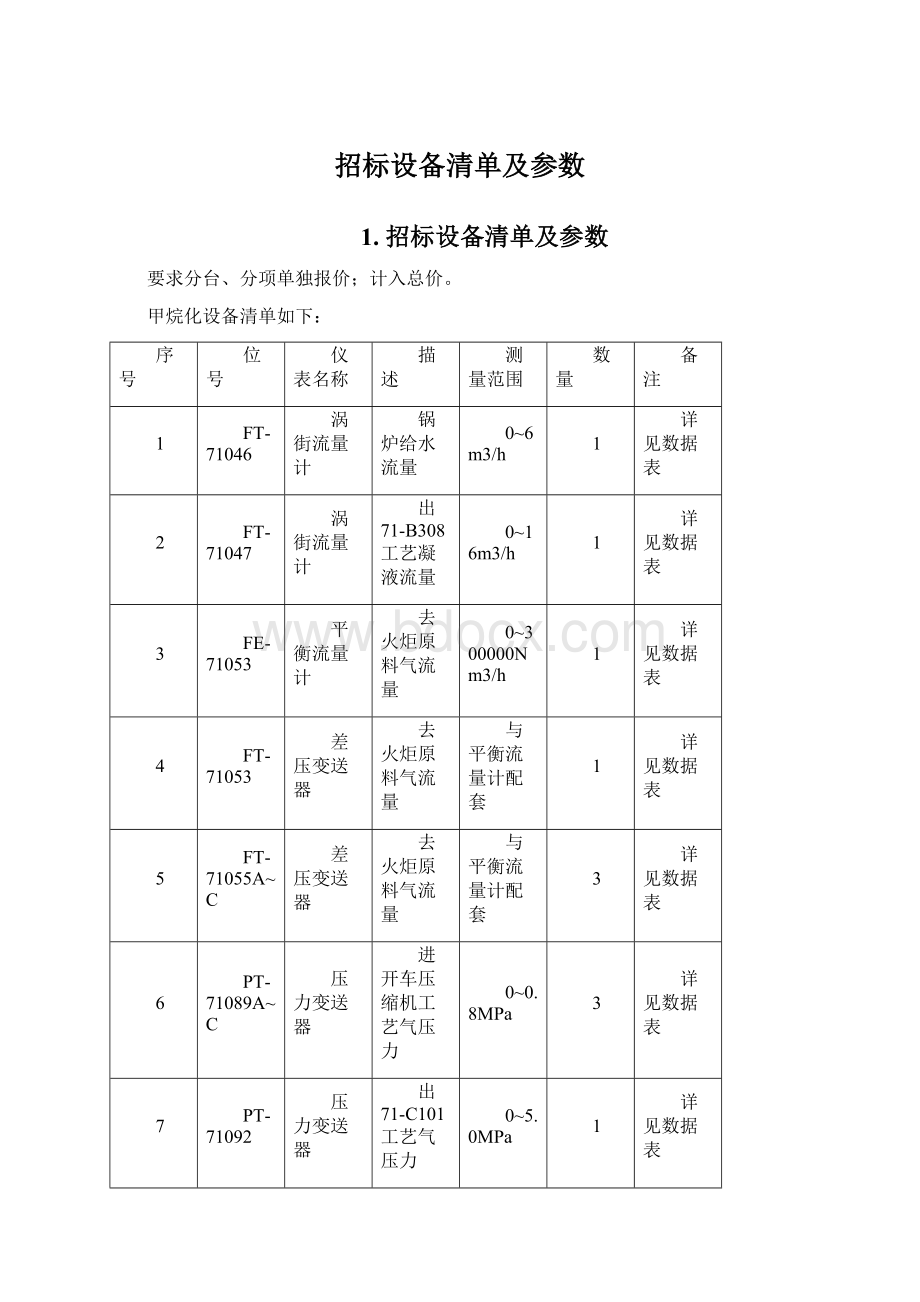 招标设备清单及参数Word格式文档下载.docx