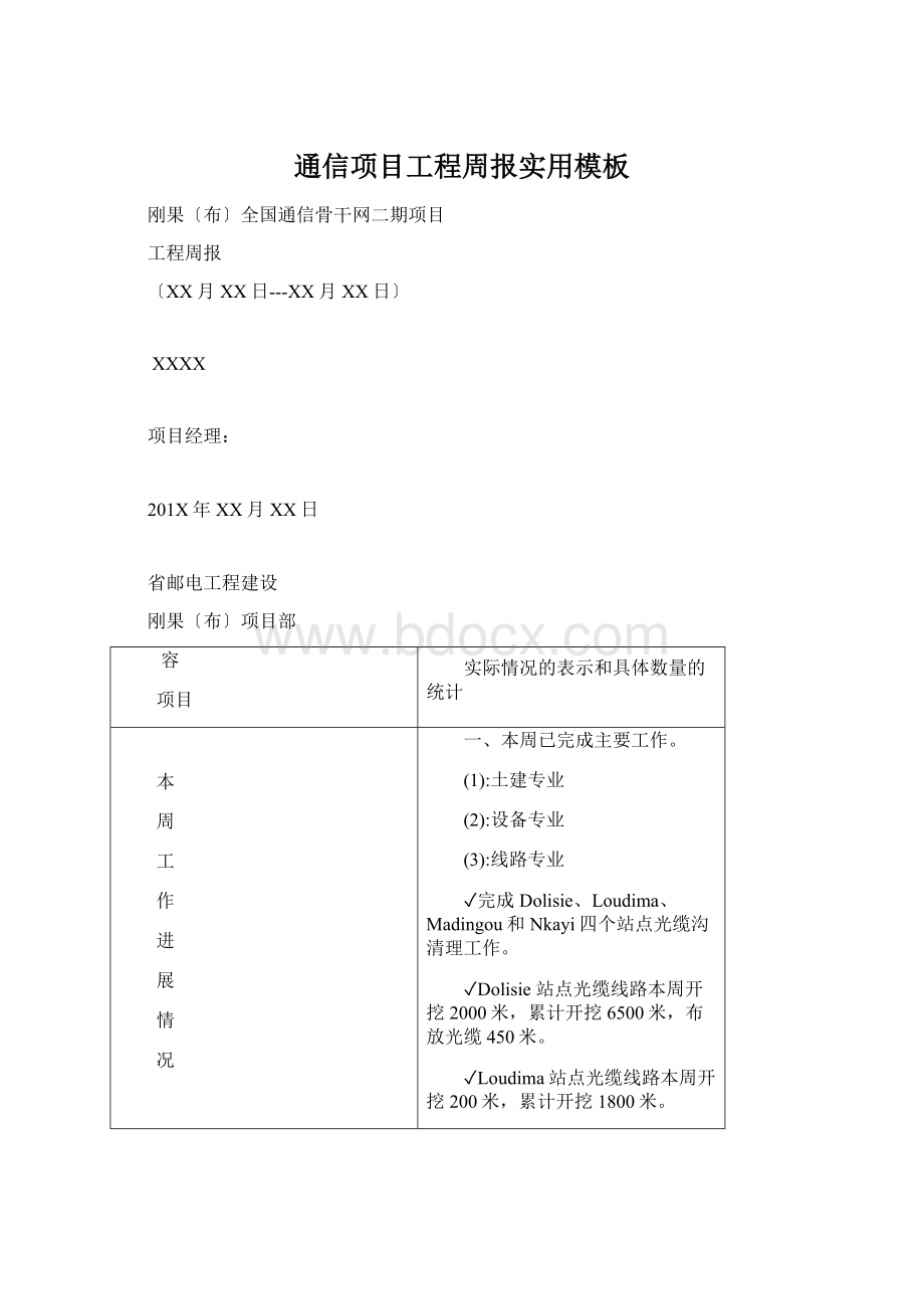 通信项目工程周报实用模板文档格式.docx