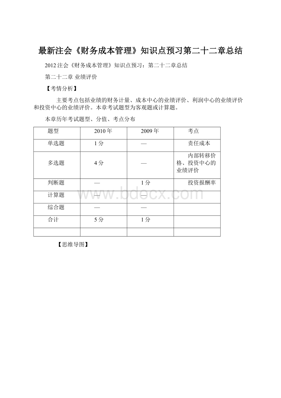 最新注会《财务成本管理》知识点预习第二十二章总结.docx_第1页