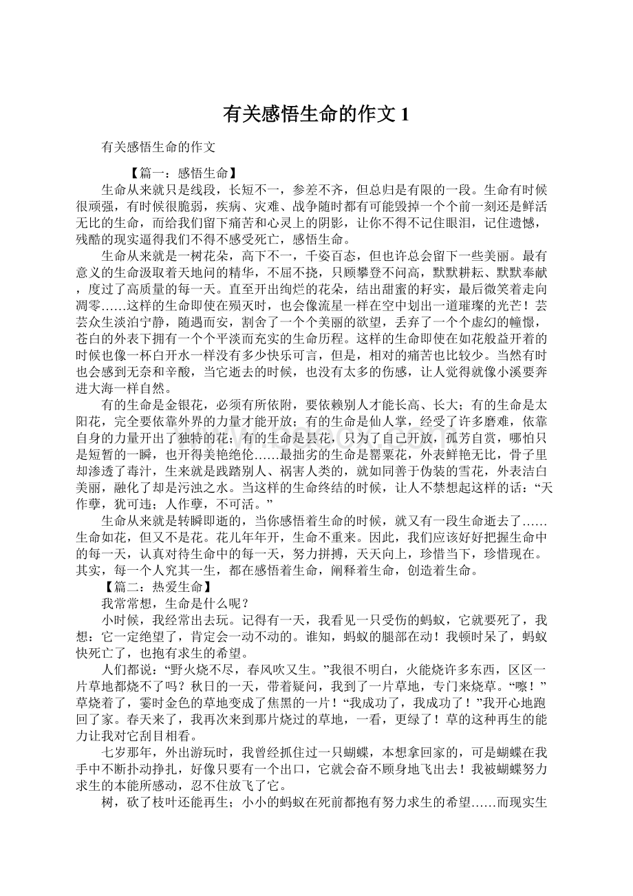 有关感悟生命的作文1Word下载.docx_第1页