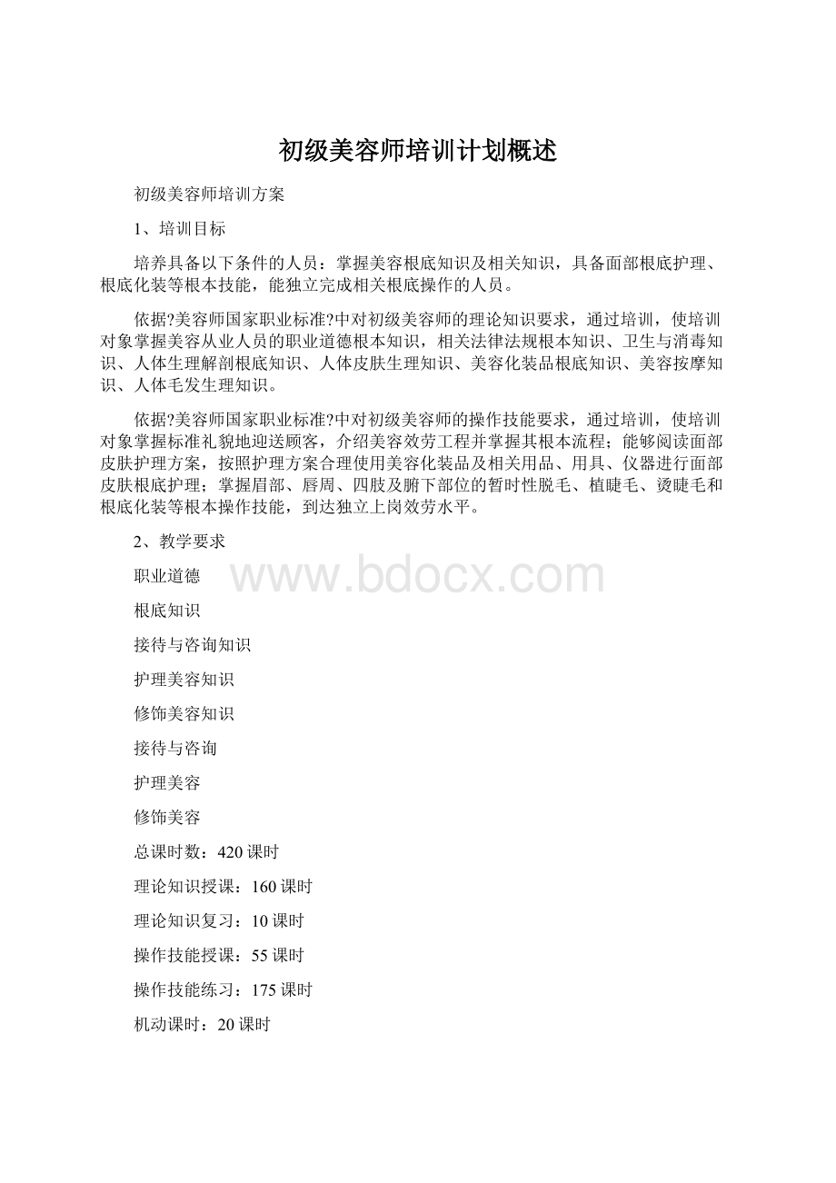 初级美容师培训计划概述.docx_第1页