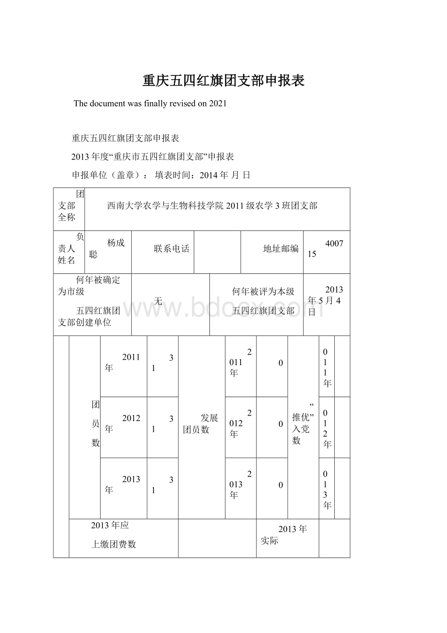 重庆五四红旗团支部申报表Word格式.docx