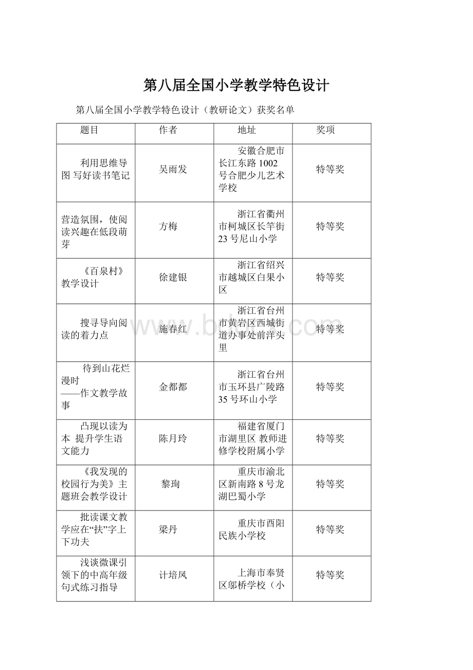 第八届全国小学教学特色设计.docx