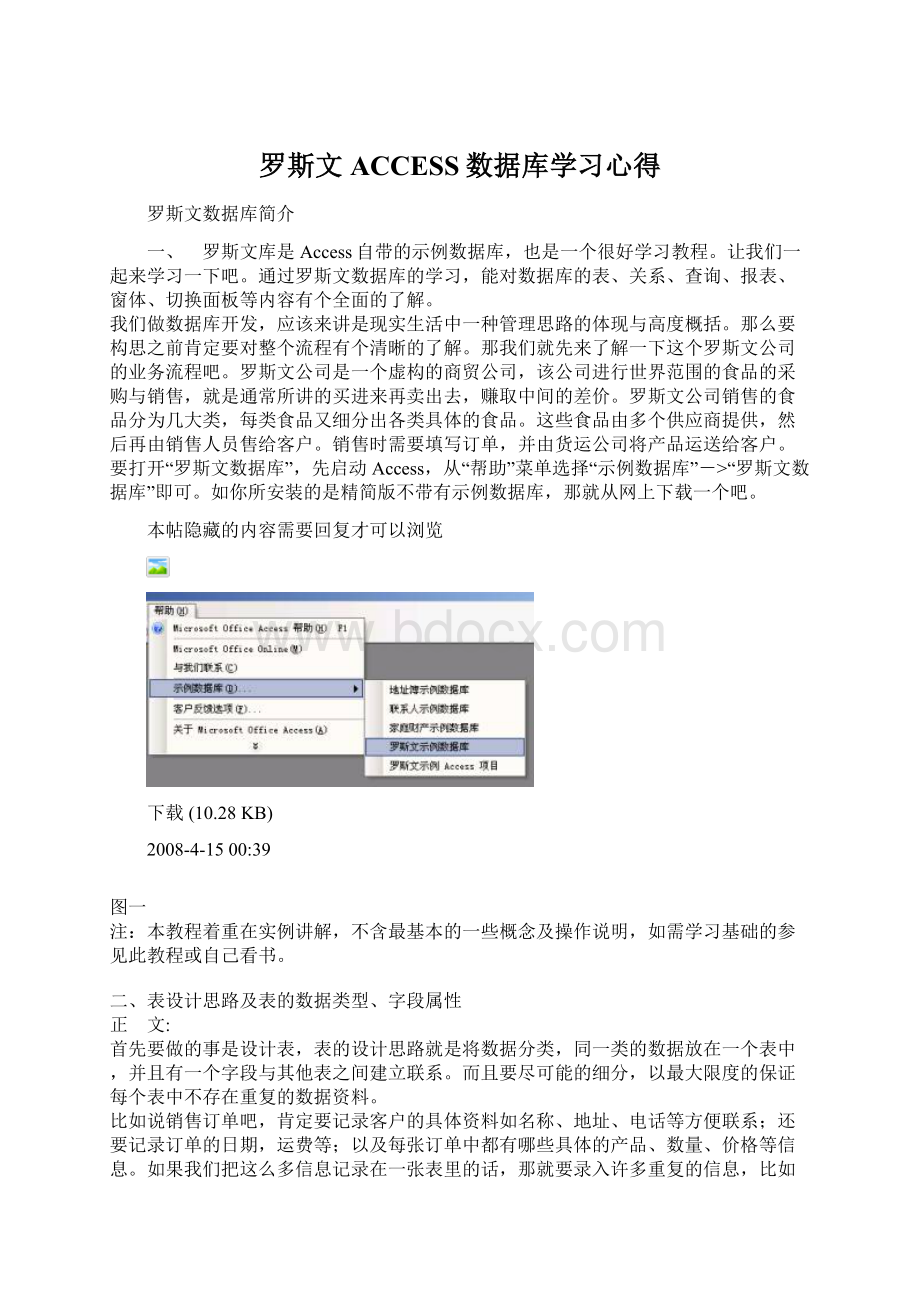 罗斯文ACCESS数据库学习心得Word下载.docx_第1页