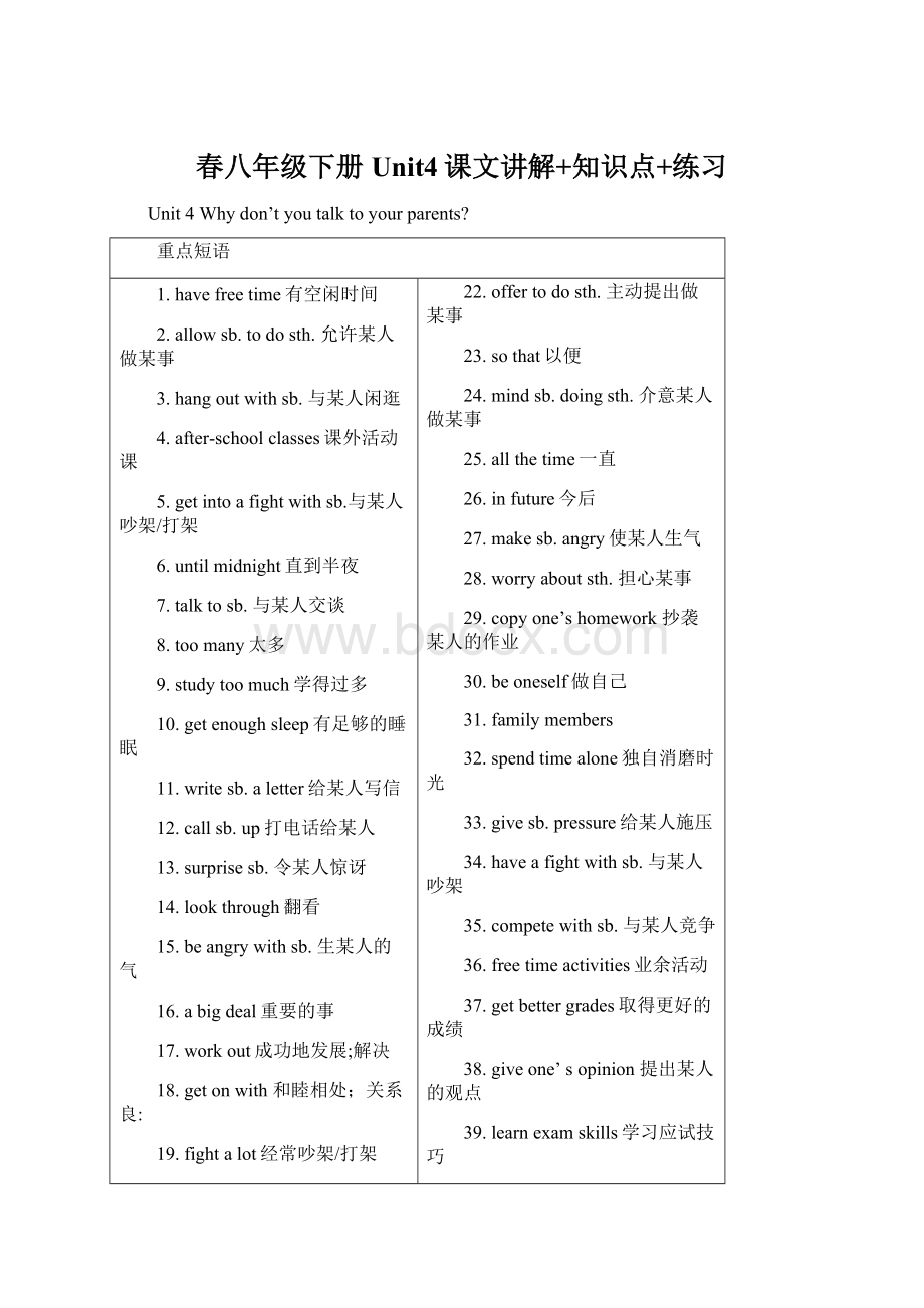 春八年级下册Unit4课文讲解+知识点+练习.docx_第1页