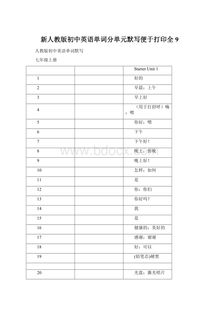 新人教版初中英语单词分单元默写便于打印全9.docx_第1页