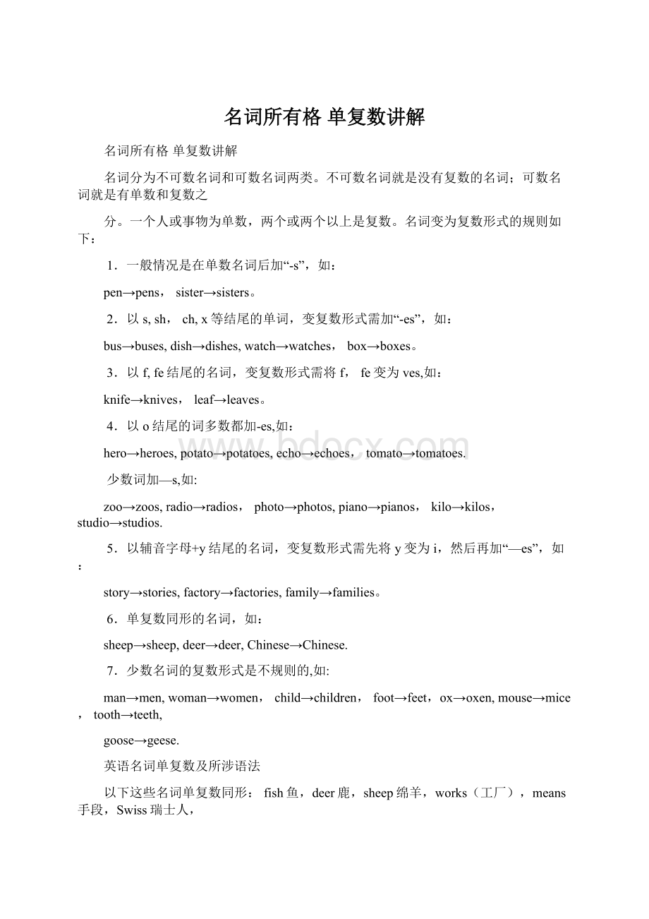 名词所有格单复数讲解Word文档格式.docx