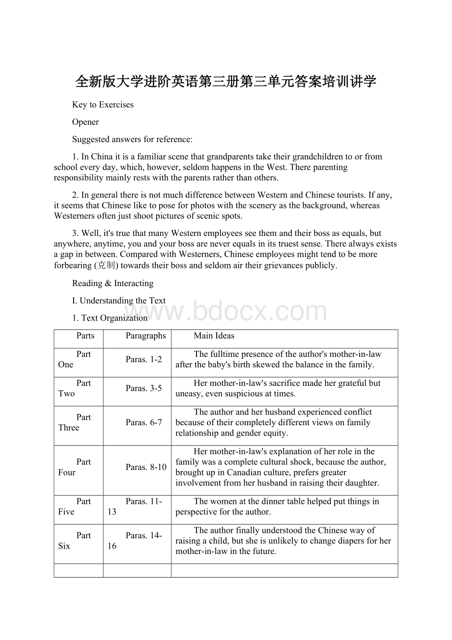 全新版大学进阶英语第三册第三单元答案培训讲学Word格式.docx