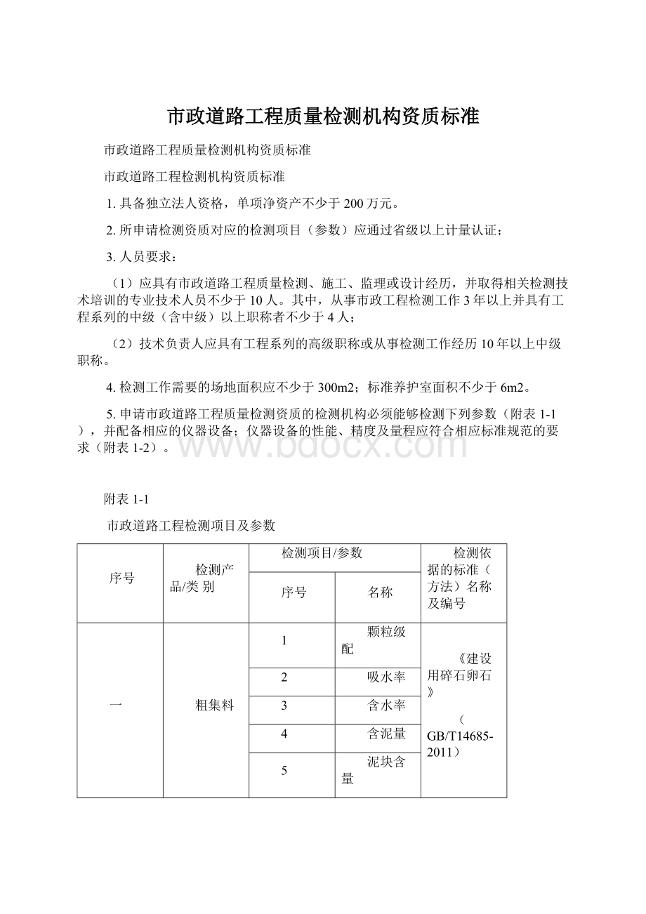 市政道路工程质量检测机构资质标准.docx