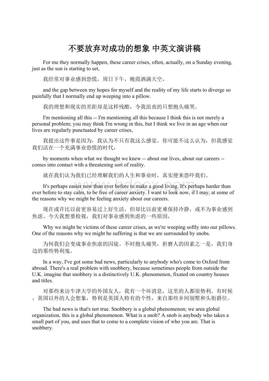 不要放弃对成功的想象 中英文演讲稿Word格式文档下载.docx_第1页