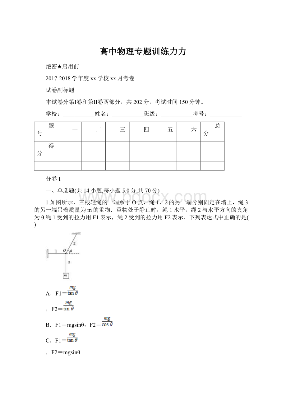 高中物理专题训练力力Word文档下载推荐.docx