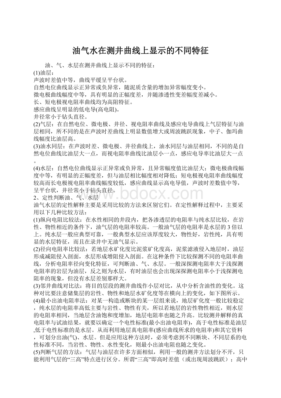 油气水在测井曲线上显示的不同特征Word文档格式.docx