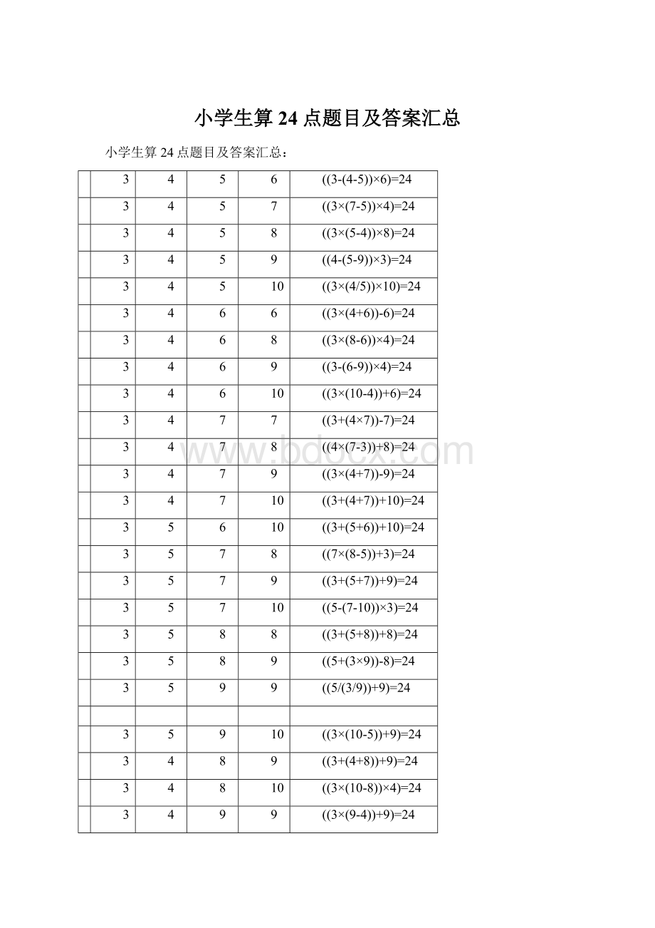 小学生算24点题目及答案汇总Word文档格式.docx_第1页