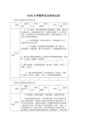 XXX小学教师安全培训记录Word文档格式.docx