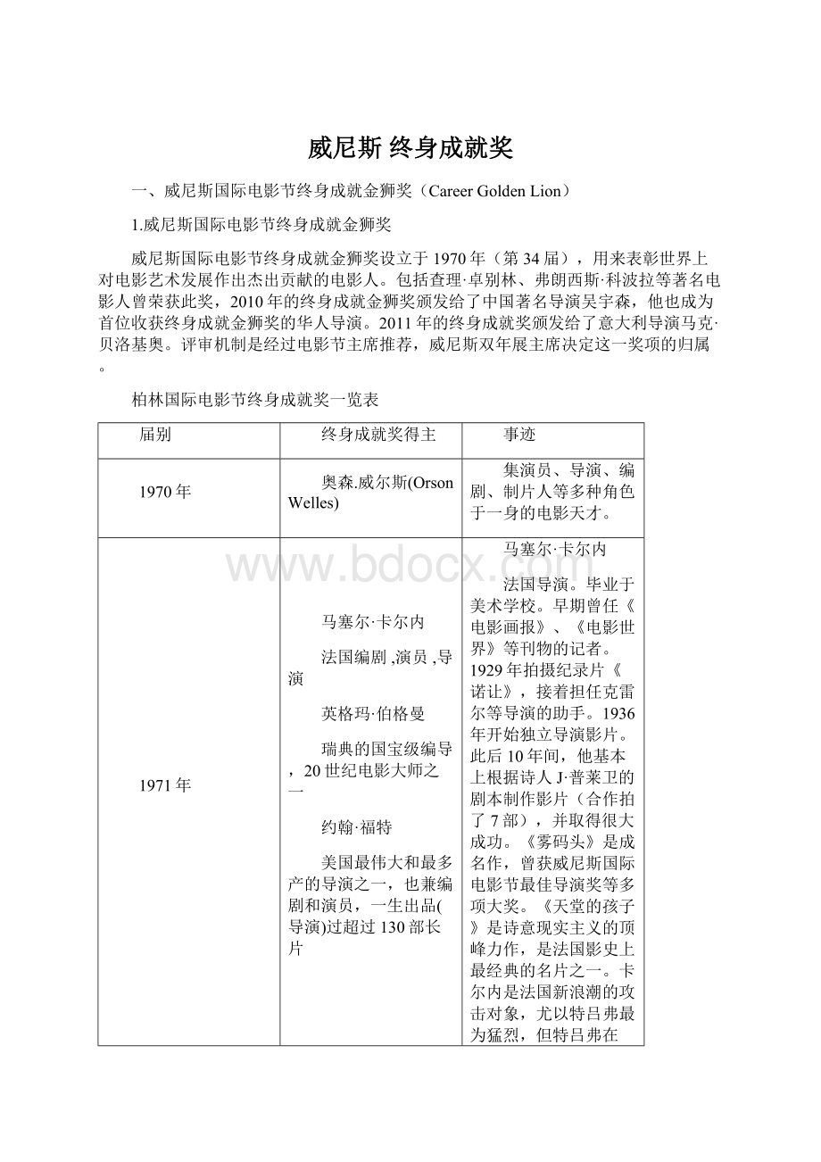 威尼斯 终身成就奖.docx