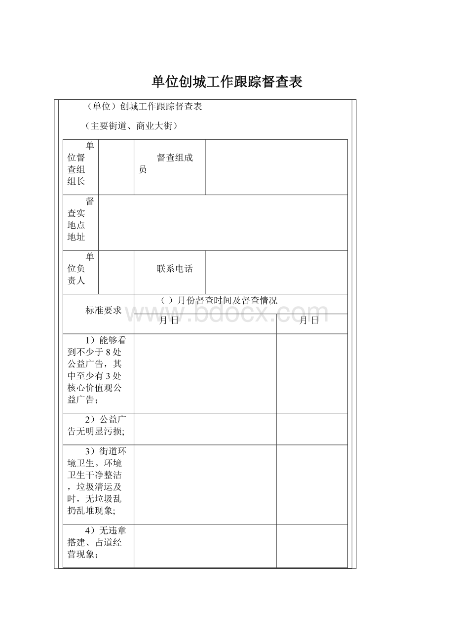 单位创城工作跟踪督查表Word文件下载.docx