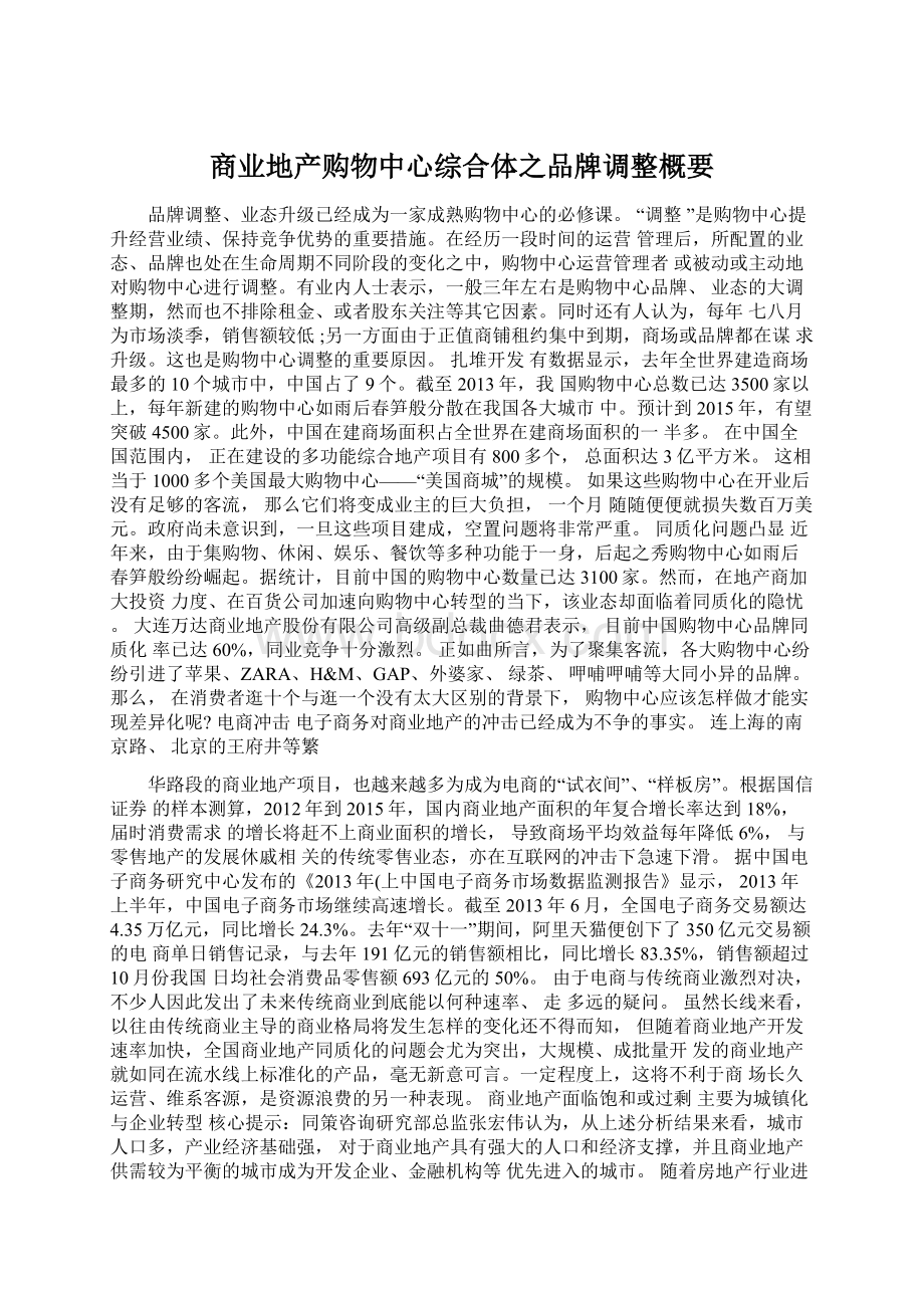 商业地产购物中心综合体之品牌调整概要文档格式.docx_第1页